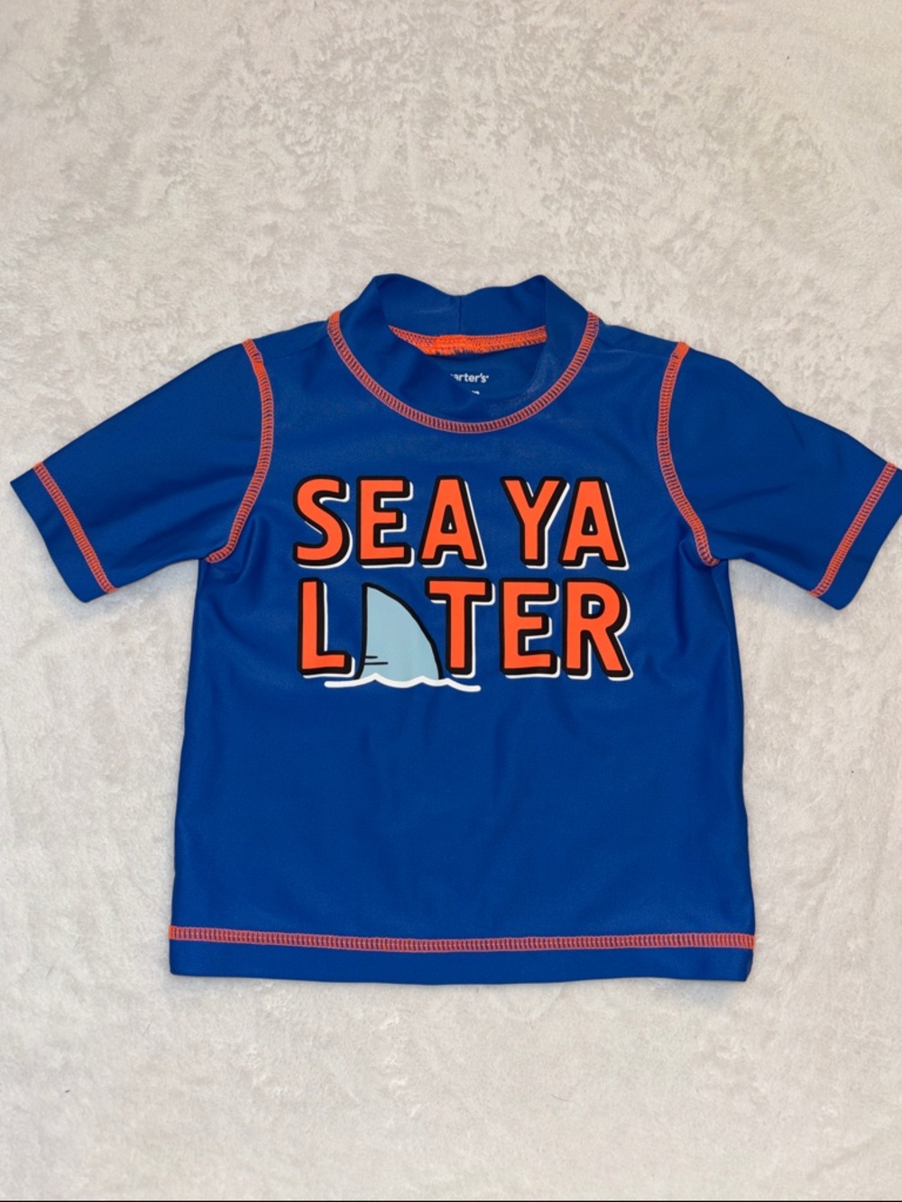 (3 for$10) Carter's Blue Short-Sleeve Swim Rashguard with Shark Print 🦈